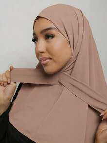 1 chiếc khăn trùm đầu hijab thời trang, thanh lịch, kiểu dáng cổ điển tối giản, chất liệu vải jersey mềm mại, thoáng khí, thân thiện với da, vành dài, đa năng, phù hợp cho sinh hoạt hàng ngày, lễ hội, tụ họp và cầu nguyện. - kaki nhẹ - Xem 3
