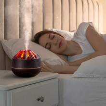 1pc 300ml Desktop USB Realistic Volcano Campfire Humidifier, Quiet Cold Mist Aromatherapy Diffuser With Wood Grain And Breathing LED Night Light, Suitable For Bedroom Home Office - Mist - View 7