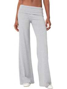 Wide Leg Sweatpants For Women Fold Over Low Rise Flare Yoga Lounge Pants Back To School Clothes For Teen Girls - Pink Blue - View 7