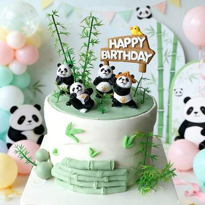 6pcs Cute Panda Animal Figurines, Cake Toppers For Baking, Panda Theme Party Decorations, Animal Theme Party Decorations, Suitable For Birthday Party, Panda Party Favors, Panda Themed Birthday Party, Animal Party Gifts, Jungle Theme Party Gifts