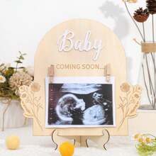 Pregnancy Announcement Sign With Photo Clip, Baby Coming Soon Wooden Ultrasound Picture Frame, Baby Reveal Announcement Board, Pregnancy Reveal Gift For New Parents, Nursery Decor - Multicolor - View 4