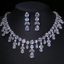 1 Set Of 3pcs Elegant Cubic Zirconia Necklace And Earrings Set, High-Quality Jewelry For Bride, Wedding, Formal Party, Engagement, Valentine's Day, Holiday Wear - Water Drop - View 9