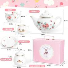 Juego de té de porcelana para niñas, juego de fiesta de té para niñas pequeñas, juego de té para niños, juego de cocina de simulación, juego de té de princesa con tazas de tetera, estuche de - 1 - Ver 3