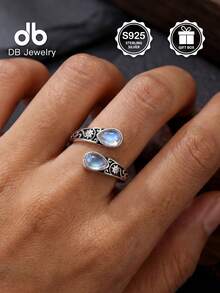 1pc Vintage S925 Sterling Silver Moonstone Pear-Shaped Women's Thumb Ring, Elegant Classic Style, Love Contract Ring, Suitable For Graduation, Proposal, Engagement Gift, Women's Daily Wear, Loyalty Ring, Halloween, Valentine's Day, Mother's Day, Birthday Gift, Comes With Gift Box - Moonstone Pear-shaped Open Ring - View 9