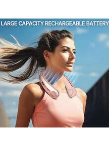 1pc Neck Hanging Fan. 100 Speeds Bladeless Neck Fan. 1200mAh Battery Upgraded Version. Long-Lasting Battery Life, Adjustable Speed. LED Display, Suitable For Students, Office, Outdoor Travel. Perfect Gift, Essential For Holidays - Multicolor - View 7