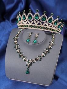 Bộ 4 món phong cách Baroque thanh lịch dành cho nữ, gồm vòng cổ và bông tai hình vương miện pha lê, phụ kiện đội đầu cô dâu trong đám cưới, phụ kiện tóc cho người lớn dự tiệc, vòng cổ và bông tai hình vương miện. - Nhiều màu - Xem 13