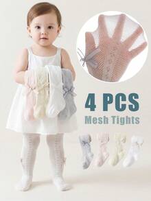 4 chiếc quần tất lưới mùa hè cho bé gái – Nhẹ, co giãn và thoáng mát cho thời tiết nóng bức. Quần tất mùa hè cho trẻ em, chất liệu lưới mềm mại. - Nhiều màu - Xem 9