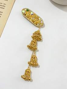 1个女士水钻椭圆形花朵流苏铃铛发夹，奢华侧边鸭嘴夹发饰 - 彩色 - 查看 4