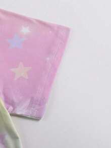 Disney Collaboration Collection, Lilo & Stitch Print Set, Gradient Color Set, Starry Sky  Print Set, Casual Sports Top And Shorts Set, Suitable For Children Ages 4–12, Holiday Gifts, Birthday Gift Sets, Y2K Street Style.D-I-S-N-E-Y Outfits Women.D-I-S-N-E-Y Tshirt.D-I-S-N-E-Y Shirts.Tween Girl Clothes.Summer - Baby Pink - View 5