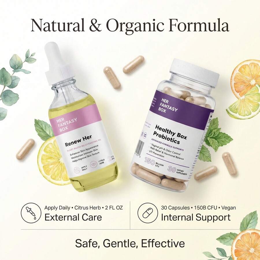 Feminine Balance & Gut Health Duo – Renew Her Herbal Oil + Probiotic Capsules | Support PH Balance, Digestive Health & Daily Intimate Care | Feel Fresh & Confident, Best Value Bundle - Viên nang men vi sinh Healthy Box (1 gói) - Xem 1