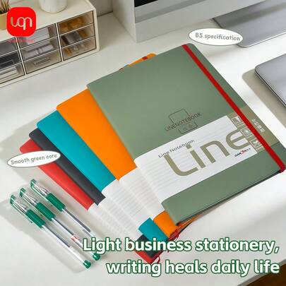 WUQIANNIAN WQN B5加厚笔记本1本，绿色中性笔3支装办公学习套装，带后盖笔套设计，便携式返校必备