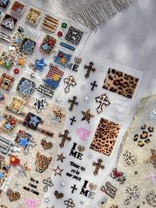 1 miếng dán móng tay kim loại 5D, miếng dán móng tay họa tiết da báo cổ điển, miếng dán nghệ thuật móng tay tự dính, phụ kiện trang trí móng tay DIY - Nhiều màu - Xem 5