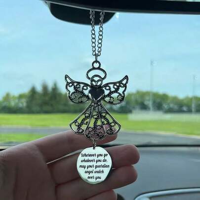 Cute Angel Rearview Mirror Hanging Decor, Fashionable Car Interior Accessory Pendant, Blessing For New Drivers, Perfect Gift For New Car Owners, Women & Girls Car Decor, Lucky Protection Car Charm, Ideal Gift For Friends, Family, Car Enthusiasts