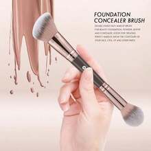 KINGMAS Foundation Makeup Brush, Double Ended Bronzer Brush Angled & Round Contour Brushes For Beauty Blending Liquid Powder, Concealer Cream Cosmetics Blush (Brown) - Brown - View 3