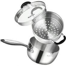 Pots, 3.5 Quart Stainless Steel Saucepan With Steamer, Tri-Ply Full Body Small Multipurpose Pot With Pour Spout, Strainer Glass Lid, 3 Qt Sauce Pan Cooking With Stay-Cool Handle. - Xem 1