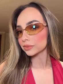 欧美夏季新款Y2K性感少女时尚眼镜，一体式字母时尚眼镜，Y2K超薄环绕式时尚眼镜，女士沙滩配饰眼镜 - 鍍膜粉 - 查看 7