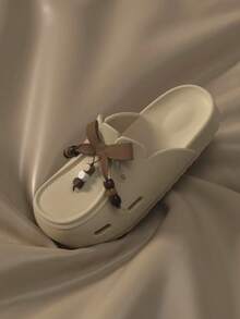 1 Pair Women's Fashion Versatile EVA Thick-Sole Bow Tie Hollow Slip-On Sandals, Non-Slip Design Flat Casual Slippers, Suitable For Spring/Summer - Khaki - View 8