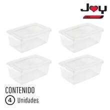 JOY Caja de Almacenamiento de Plástico con Tapa Color Blanco Paquete de 4 Con Capacidad 4 Litros Organizador Transparente y Apilable Ideal para el Acomodo en el Hogar 27x18x10.5 cm - Transparente - Ver 2