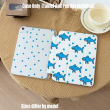 White Base With Fresh Blue Polka Dots, Covered With Hand-Drawn Blue . Compatible With IPad Mini 4/5/6/7, 5/6/8/9/10/11, Air 3/4/5/6/7, Pro 10.5/11/12.9/13 Inch.Compatible With Galaxy Tab S6Lite/S7/S8/S9/S10/FE/Plus/A8/A9Plus All Models. - Multicolor - View 1