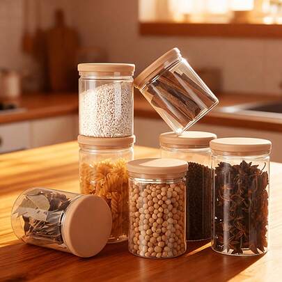 Bộ 2 hộp đựng ngũ cốc đa năng có nắp đậy kín, giữ độ tươi ngon và ngăn mùi lẫn vào nhau, chất liệu nhựa, kiểu dáng hộp đựng thực phẩm nhà bếp, thiết kế trong suốt, hộp đựng đồ dùng nhà bếp bằng nhựa, thích hợp để đựng ngũ cốc trong tủ bếp.