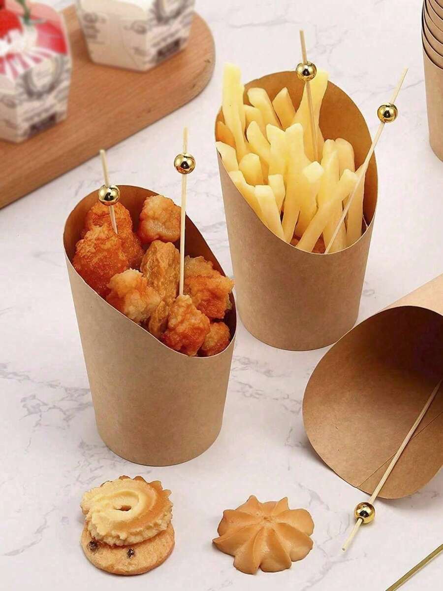 50个牛皮纸食品杯/薯条杯/零食杯/水果杯，12盎司一次性开胃菜杯，蛋挞杯，烘焙包装盒，冰淇淋杯，圆形纸杯，牛皮纸托盘，适用于盛放各种零食，如麦片、华夫饼、糖果、饼干、松饼、墨西哥卷饼、冷冻甜点、馅饼等，适合各种场合和周年纪念日。 - 原色 - 查看 1