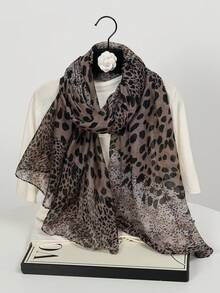 1条新款春夏渐变豹纹围巾，优雅时尚的女士薄款防晒围巾，多功能柔软披肩围巾，日常晚装外搭，旅行沙滩遮阳披肩，拍照佩戴及节日礼物 - 彩色 - 查看 9