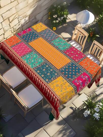 1件波西米亚风花卉拼接桌布，可重复使用防水桌布，适合户外、派对、婚礼、晚宴、露台聚会、厨房用纺织品、节日场合，完美礼物