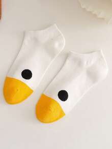 4 Pairs Cute Cartoon Yellow Duck Low Cut Ankle Socks | Kawaii Low Cut Socks | Thin Ankle Socks For Summer - Multicolor - View 3