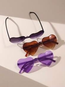 3 Pairs Summer Casual Heart-Shaped Fashion Glasses For Men And Women, Daily Wear & Holiday Decoration - Multicolor - View 2