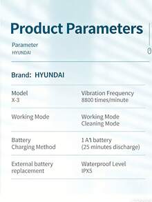 HYUNDAI Cepillo de dientes eléctrico X-3, totalmente automático, resistente al agua, funciona con pilas, limpieza de alta frecuencia, apto para adultos, niños, estudiantes y parejas. El paquete estándar incluye 3 cabezales de cepillo. - Blanco - Ver 7