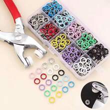 100 Uds anillos de punta 9,5mm botones de hebilla alicates de Color Metal botón a presión garra DIY Set alicates de presión de mano remache hebilla herramienta de costura - 1 caja - Ver 7