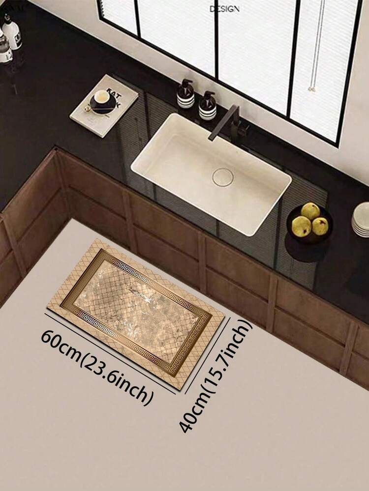 1pc Silica Gel Kitchen Mat, Champagne Gold Base Color, Central Area With Natural Textured Diamond Pattern, Surrounded By Exquisite Golden Greek Key Border, Presenting A Luxurious And Vintage European Style - Multicolor - View 16