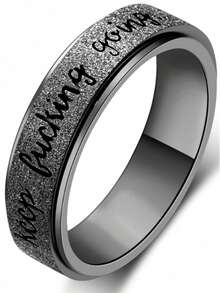 1 件 6 毫米旋转戒指刻有“Keep Going”字母，缓解焦虑和压力的戒指，适合日常佩戴和情人节礼物，由银色、彩色或黑色钛钢制成，欧美时尚珠宝、妈妈、母亲、母亲节、礼物 - 黑色 - 查看 14