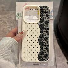 Polka Dot Lace Anti-Slip Litchi Texture Phone Case Compatible With IPhone 16/16 Pro Max, Personalized Leather Texture Soft Case Compatible With IPhone 15 Pro Max/13/11, Creative Anti-Fingerprint Protective Cover For IPhone 16 Plus/12/4 Pro, Suitable For IPhone 17 - Multicolor - View 2