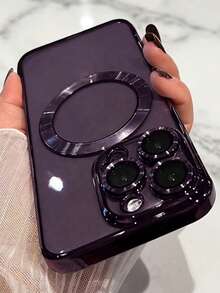 1个紫色奢华电镀磁吸手机壳，兼容 16/15/14/13/12/11/17 Pro Max/16/15/14 Plus/AIR/17e，支持磁吸无线充电，防震防摔，男女通用，透明磁吸边框手机壳 - 紫色 - 查看 3