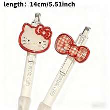 Bộ 4 bút bi Kitty kẻ caro đỏ, tay cầm mềm, nút bấm, mực đen, thích hợp cho trường học, văn phòng và sử dụng tại nhà. - Bộ - Xem 4