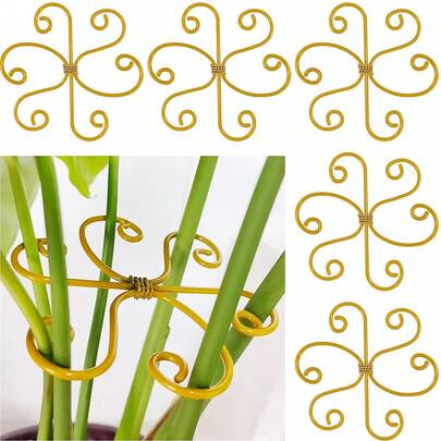 Bộ 2/6/8 giá đỡ cây, giá đỡ thân cây bằng kim loại trong nhà, giá đỡ hoa, thanh đỡ cây xanh chống đổ, phụ kiện hỗ trợ phát triển cây trồng, màu vàng kim.