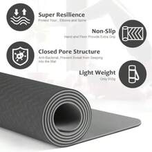Tapete de Yoga Antideslizante con Material ecológico TPE Agarre de Alto RendimientoAcolchado Ultra denso para Apoyo y Estabilidad en Yoga Gimnasio y Cualquier condición física General - NegroGris - Ver 2