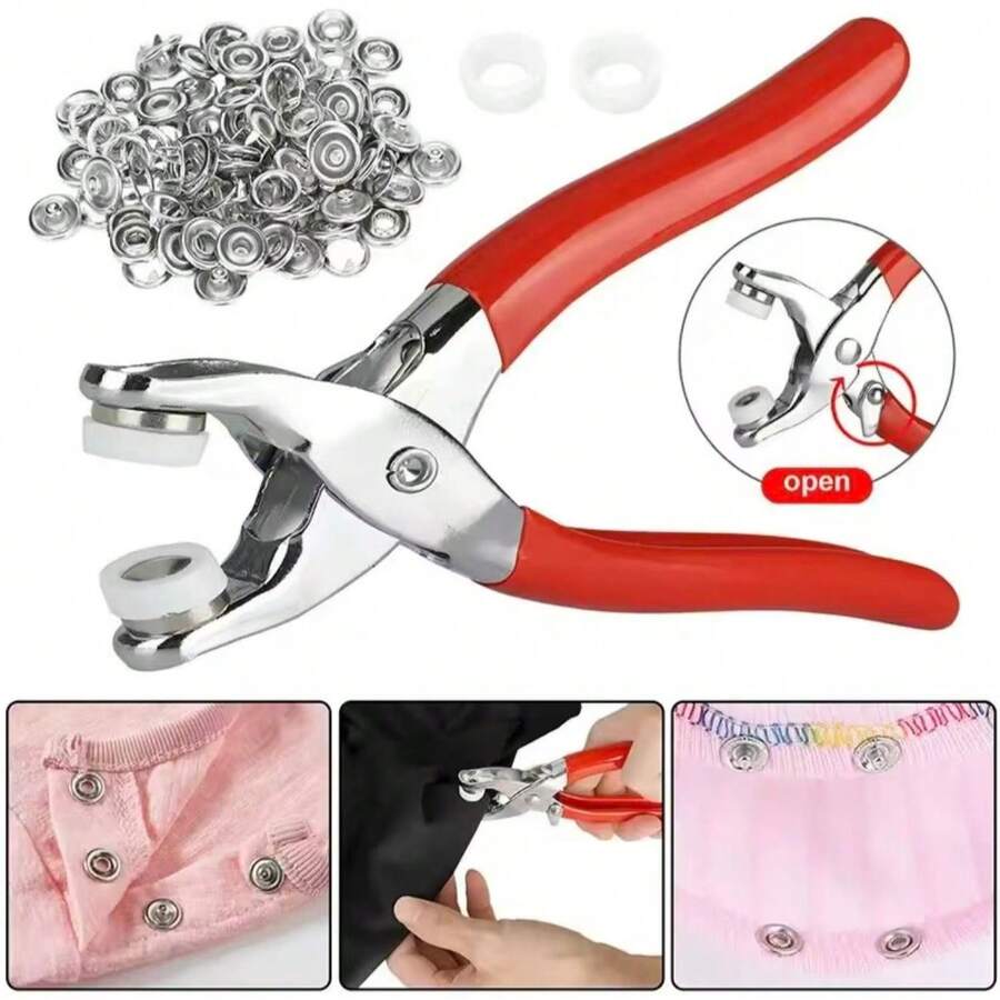 100 Uds anillos de punta 9,5mm botones de hebilla alicates de Color Metal botón a presión garra DIY Set alicates de presión de mano remache hebilla herramienta de costura