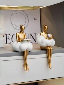 1pc Quoowiit Gold Decorative Thinker Statue, Abstract Sculpture Ornament, Bookshelf Decor, Office Decor, Modern Home Decor, Living Room Decor, Collectible Figurine, Coffee Table Decor, Room Decor, Home Decor, Suitable For Office And Students, Jewelry Storage - Multiple Styles - View 1