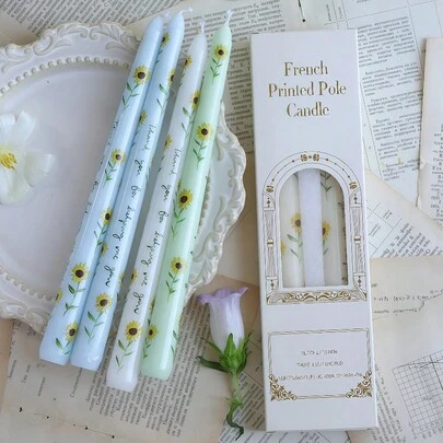 25CM Velas con estampado floral de tallo largo estilo europeo, velas perfumadas con estampado de girasoles para la temporada de graduación, artículos de decoración del hogar, cena a la luz de las velas para crear ambiente.