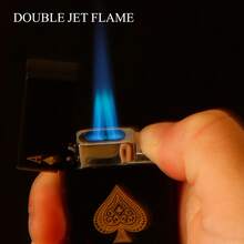 2 Pack Double Jet Flame Butane Torch Lighter, Classic Pocket Ace Candle Lighter, Adjustable And Refillable Windproof Lighter, Sold Without Gas. - Black - View 6