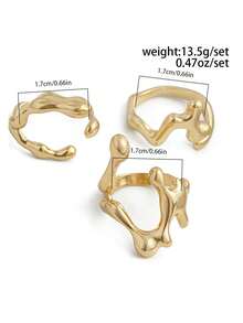 Bộ nhẫn hở tối giản bất đối xứng làm từ đá dung nham, thiết kế vòng cung rỗng độc đáo. - Nhẫn thiết kế cong rỗng - Xem 4