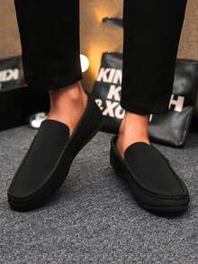 Mocassins Masculinos, Mocassins, Sapatos Náuticos Casuais Slip-On, Sapatos Folgados, Sapatos de Couro, Sapatos de Lona com Sola Macia, Sapatos Planos, Sapatos Formais Pretos (Pequeno e Estreito, Favor Pedir um Tamanho Acima) - Preto - Visão 2