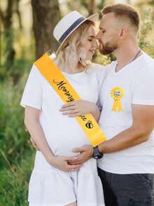 Baby Shower Decorations - "Mommy Bee" Gold Belt And "Daddy Bee" Tin Badge Combo Set, Baby Shower Party Favors & Gifts, Pregnancy Party Decorations - Multicolor - View 7