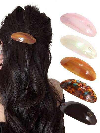 法式优雅醋酸纤维发夹，椭圆形低马尾发夹，弹簧夹，简约百搭发夹，发饰夹，适合日常佩戴，节日礼物，发夹，爪夹，学习用品，礼品，旅行，女士礼物