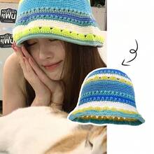 Women's Handmade Crochet Hollow Out Fisherman Hat Colorful Cute Color Block Korean Fashion Bucket Hat - 5 - 查看 11