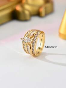 1枚奢华订婚戒指，镶嵌锆石，闪亮高端优雅女士戒指，适合婚礼、派对和约会佩戴 - 鋯石戒指 - 查看 2