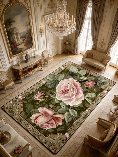 1 件装奢华粉玫瑰与橄榄绿相间门垫，饰以充满活力的春夏花卉图案，欢迎光临，适用于室内/室外入口，可重复使用的长方形前门垫，是装饰户外空间的完美节日礼物！也适合北欧简约风格的客厅地毯，是玄关、卧室、衣橱、客厅等家居装饰的必备单品。