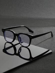 1 par de gafas ópticas cuadradas de PC unisex, con marco empotrado de remaches, adecuadas para uso diario, regalo ideal para el Día de San Valentín - Negro - Ver 12
